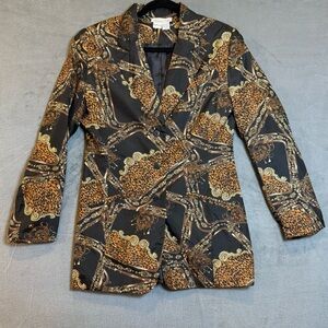 Anna and Frank Women's Black and Brown Patterned Blazer 100% Silk, Size M